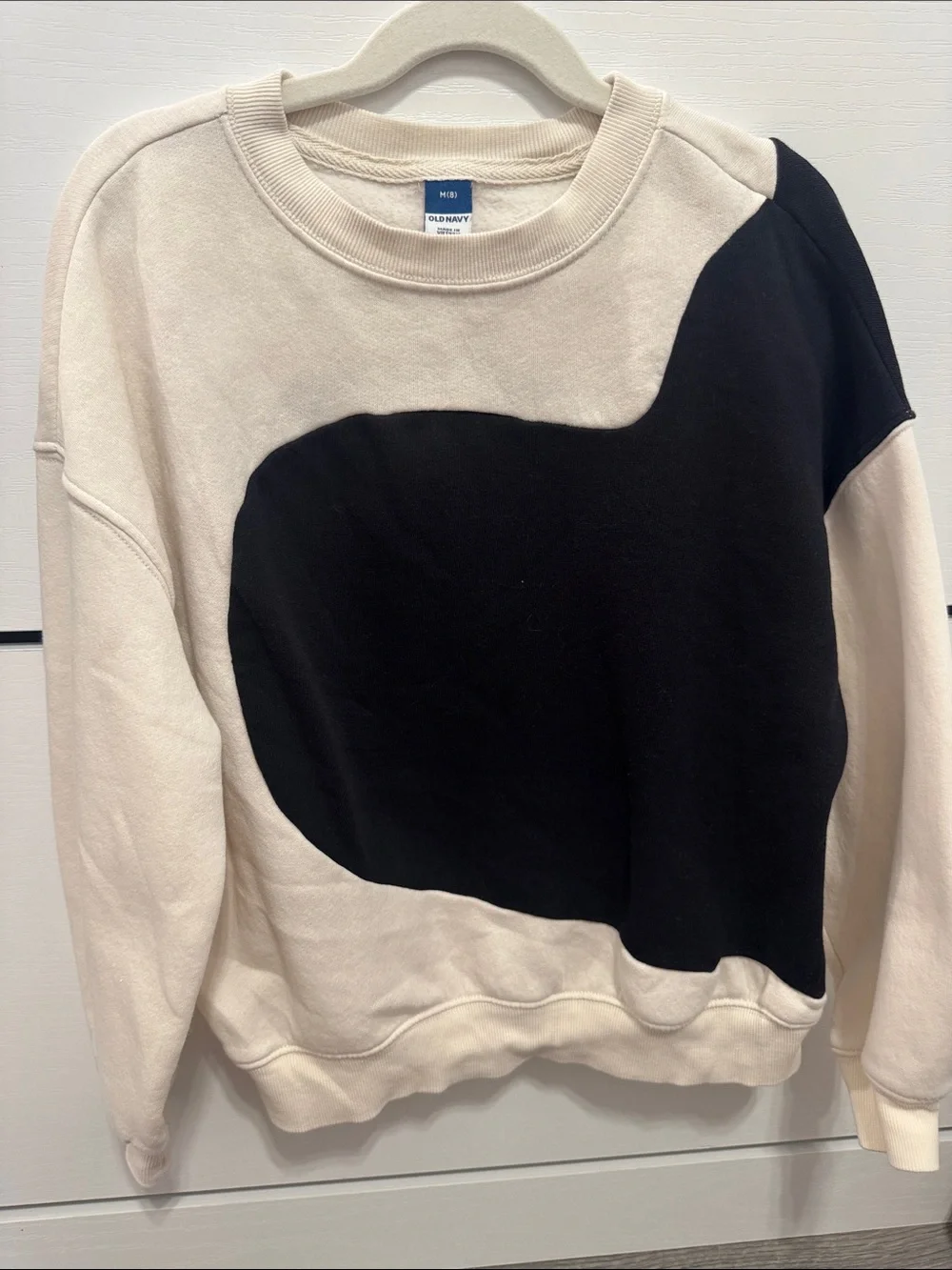 Old Navy Girls Cream Crewneck Sweatshirt with Black Graphic Panel